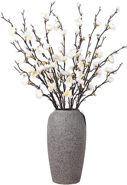HERCHR Artificial Flowers, 7pcs Cherry Blossom Branches Spring Indoor Decoration 21.7in Long Stem Plum Fake Peach Plants for Wedding Home Hotel Bedroom Party Office Table Centerpieces Decor (White)