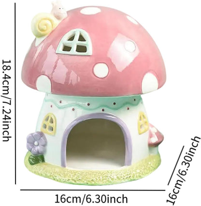 Ceramic Hamster Hideout, 6.3 x 6.3 x 7.2 in Cartoon Small Pet Sleeping House for Dwarf Hamsters, Hedgehogs and Chinchillas