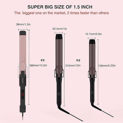 MEGAWISE Pro 1.25 Inch Ceramic Barrel Hair Curling Iron with 60s PTC Fast Heating, Anti-Scald Grip & Tip, Auto Shut Off, 360° Swivel Cord, 2 Clips & Heat-Resistant Glove Included