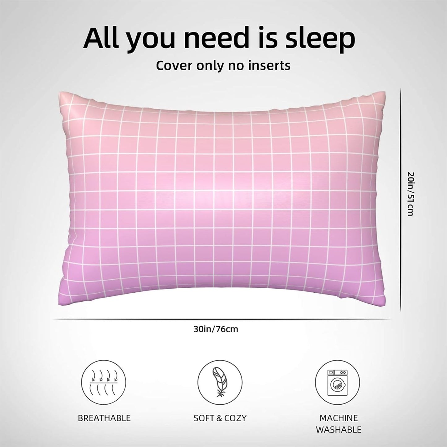 Pink Peach Ombre Grid Print Satin Pillowcase for Hair＆Skin, 20x30 Inches Satin Pillowcase with Zipper, Similar to Silk Pillow Cases, Pillow Cases Queen Throw Pillow Covers
