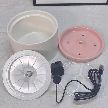 Ceramic Cat Water Fountain 33.82oz/1L Automatic Super Silent Pet Drinking Dispenser with 7 Replacement Filters Dog Water Bowl Dispenser - for Pets Indoor（Ceramic Pink）