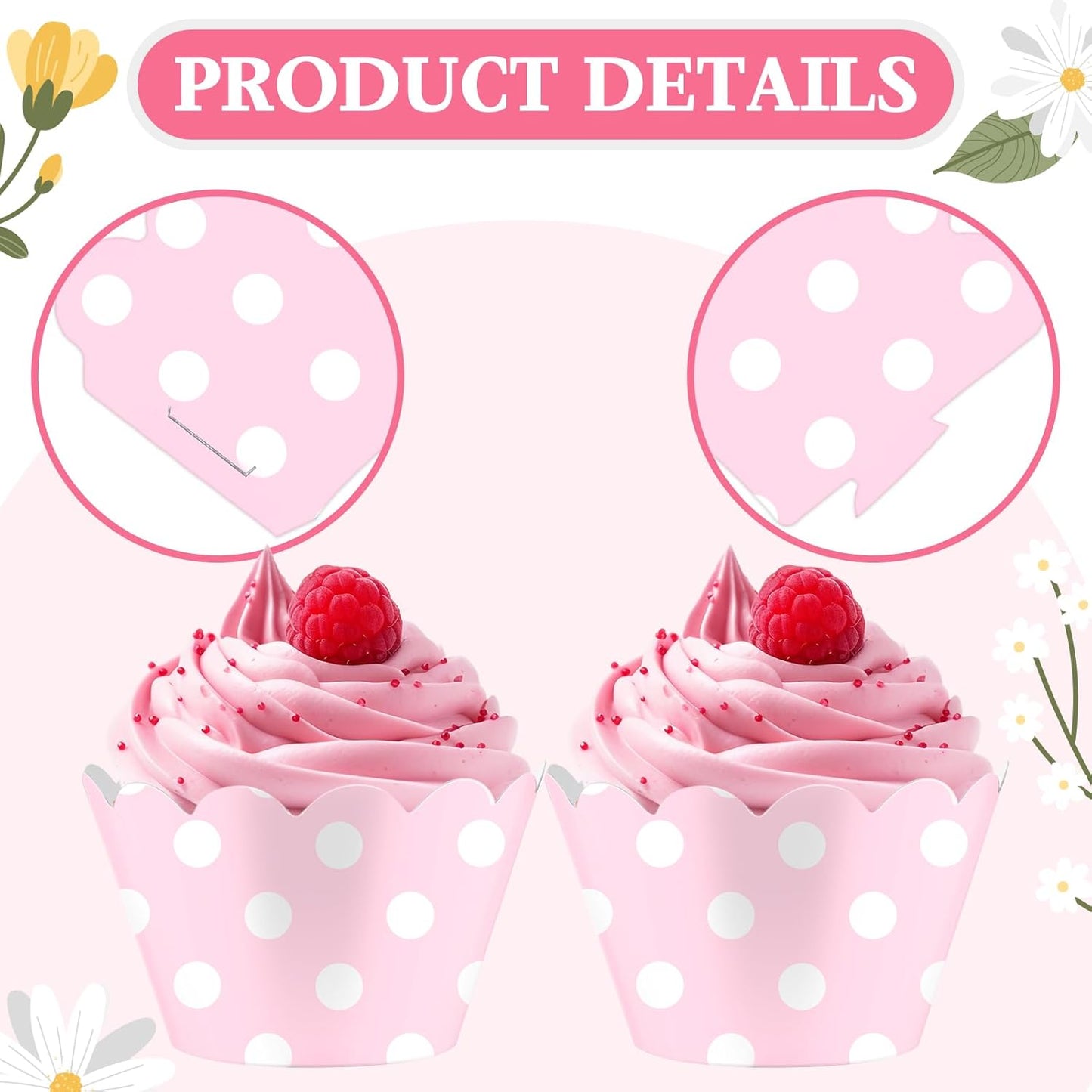Domensi 100 Pcs Pink Polka Dots Cupcake Wrappers Easter Rustic Cupcake Liners Baking Cups Baking Liners for Mother's Day Wedding Bridal Baby Shower Birthday Pastel Party Supplies Dessert Decoration