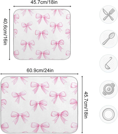 Pink Bows White Dish Drying Mat for Kitchen Counter 18 x 24 inch Rack Mat Microfiber Dry Dishes Mats Drainer Mat Dish Drying Pad Tableware Countertops Mat Decor
