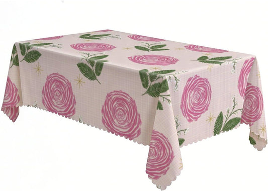 Pink Rose Table Cloth Rectangle Table 55x70 Inch, Fitted Vintage Brunch Supplies, Party Decorations for Women Holiday Tablecloth for Farm Party Tea Home Cover