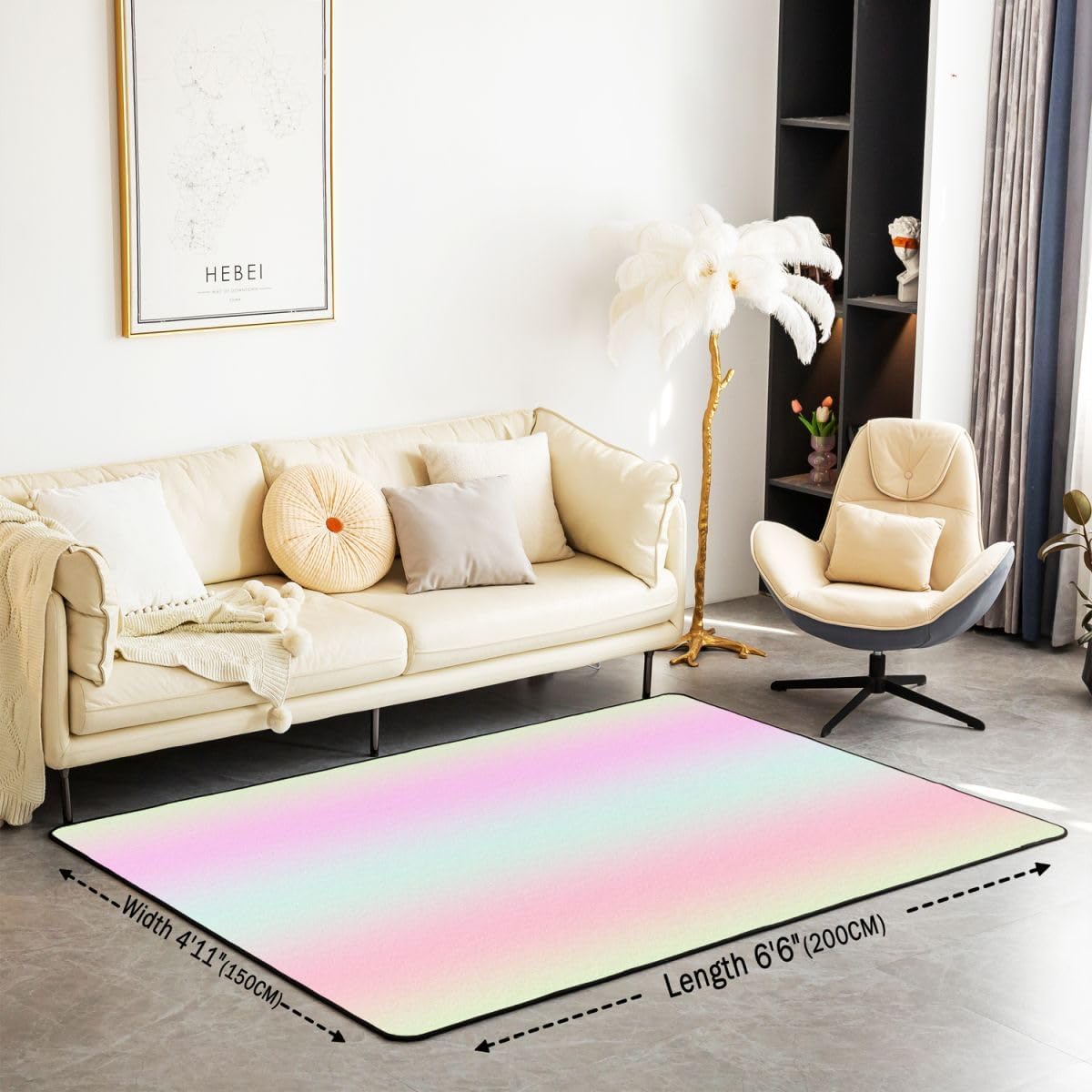 Ombre 3x5 Area Rug Pastel Pink,Mint Green,Peach Rugs for Living Room | Abstract Rainbow Gradient Washable Rug, Watercolor Tie Dye Bohemian Carpet Indoor Floor Mat