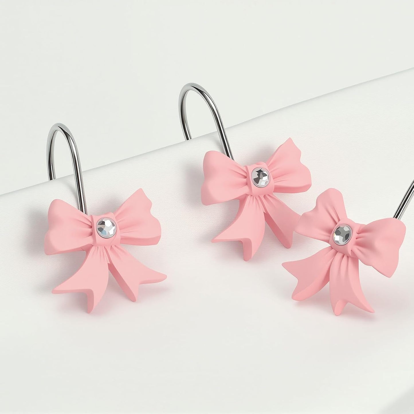 12 Pcs Pink Bow Shower Curtain Hooks, Pink Shower Curtain Hooks for Bathroom and Bedroom Decoration, Cute and Rustproof, Girls Bathroom Decor
