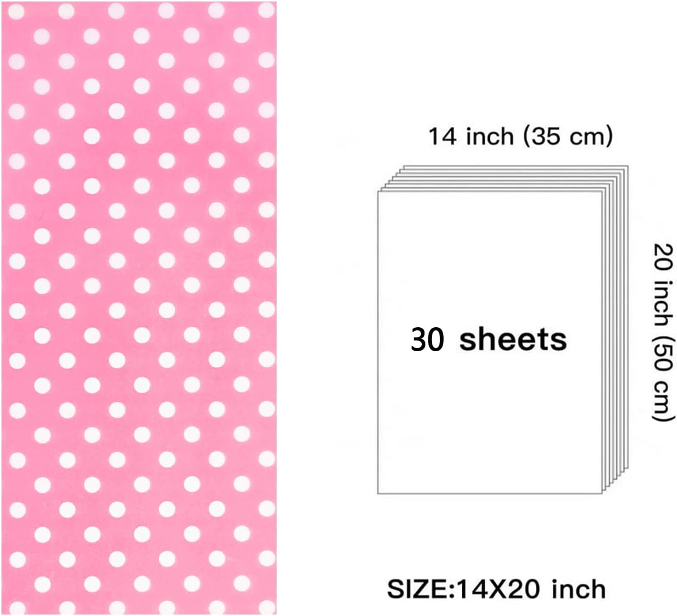 WRAPAHOLIC Polka Dots Wrapping Tissue Paper - 30 Sheets 14 x 20 Inch Pink Polka Dots Tissue Paper Bulk for Birthday, Christmas, Wedding, Baby Shower, Art Craft, Party Favor