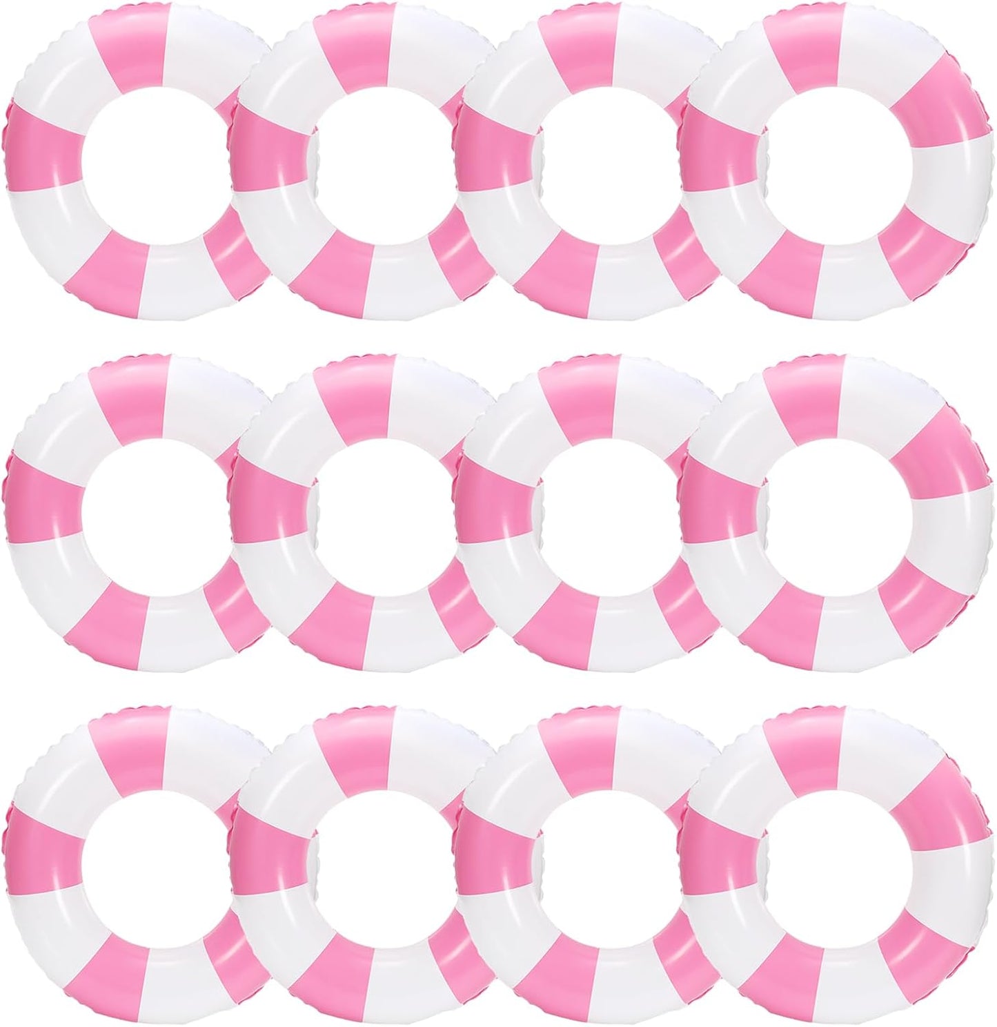 JarThenaAMCS 12 Pcs Inflatable Swimming Float Toy Swim Ring Striped Print Pool Lounger Tube