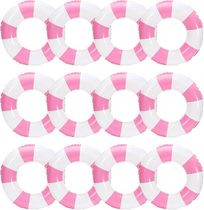 JarThenaAMCS 12 Pcs Inflatable Swimming Float Toy Swim Ring Striped Print Pool Lounger Tube