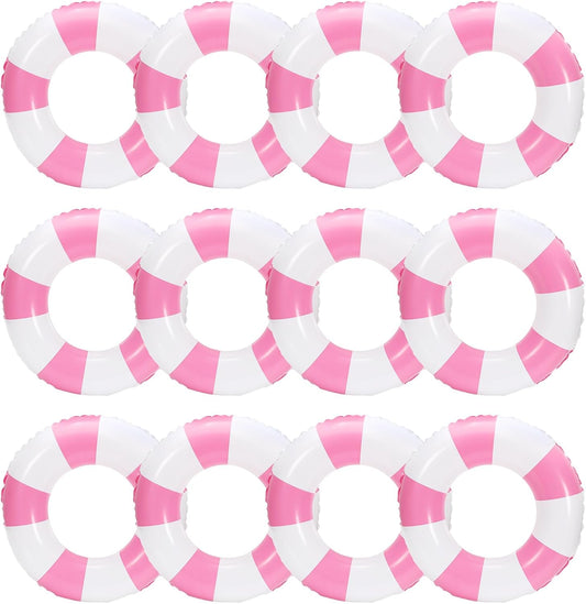 JarThenaAMCS 12 Pcs Inflatable Swimming Float Toy Swim Ring Striped Print Pool Lounger Tube