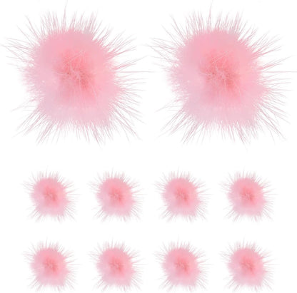M METERXITY 10-Pack Faux Fur Pom Poms, 1 Inch/ 2.5 cm Soft Fluffy Pompoms Balls Faux Mint Fur with Elastic Loop Mini for Hats/Bags/Keychains/Knitting Accessories/DIY Crafts [Pink]