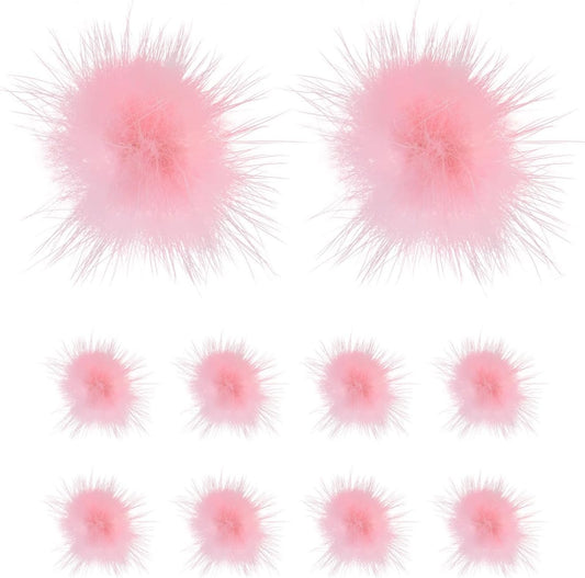 M METERXITY 10-Pack Faux Fur Pom Poms, 1 Inch/ 2.5 cm Soft Fluffy Pompoms Balls Faux Mint Fur with Elastic Loop Mini for Hats/Bags/Keychains/Knitting Accessories/DIY Crafts [Pink]