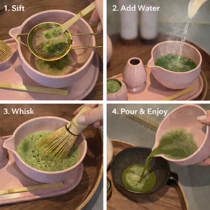 Blush Pink 7-Piece Matcha Tea Set with Bowl & Bamboo Whisk | Ideal complete starter set for beginners, tea rituals and gifting