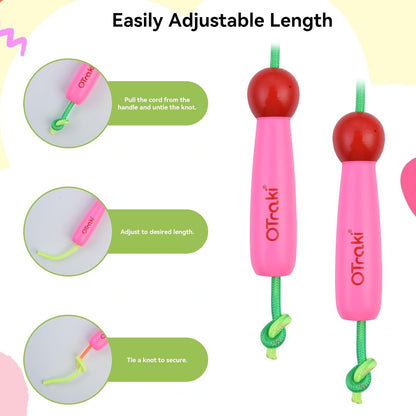 OTraki Rainbow Jump Rope, 8.2 ft Adjustable Cotton Braided Skipping Rope Jumpropes for Fitness Workout Exercise Outdoor Fun Activity (Pink)