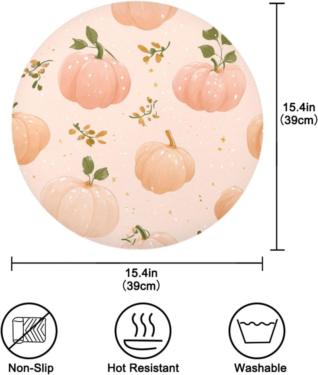 susiyo Round Placemats Set Autumn Pattern Peach Color Pumpkins 4 Pcs Fabric Table Mats for Dining Table