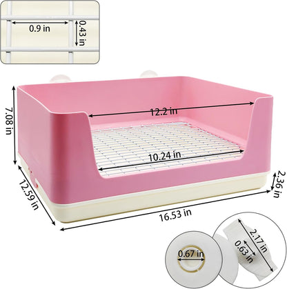 VCEPJH Extra Large Bunny Litter Box for Cage, Plastic Rabbit Litter Pan with Metal Grate Small Animal Toilet Corner Pet Potty Tray for Adult Guinea Pigs Ferrets Chinchillas (Pink)