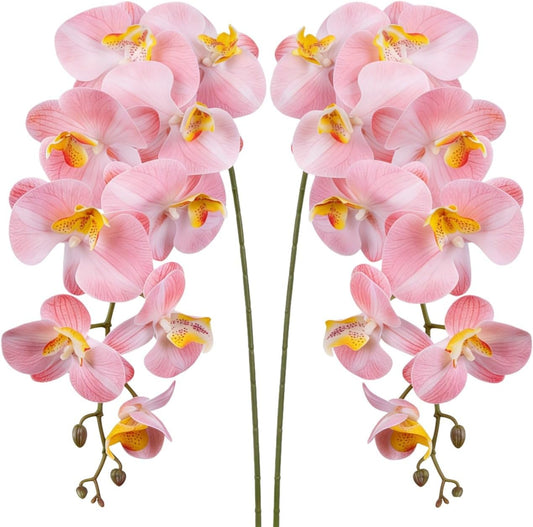 37.4 Inch Low Maintenance Real Touch Faux Orchid - 9 Flower Single Stem 2 Pcs Artificial Spray for Home Wedding Office Decoration (Light Pink)