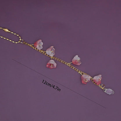CASONA Glass Lily of The Valley Car Rearview Mirror Hanging Accessories,Cute Flower Car Charm,Girly Bellflower Sun Catcher,Pendant Ornament Gift for Women (Pink Flowers)