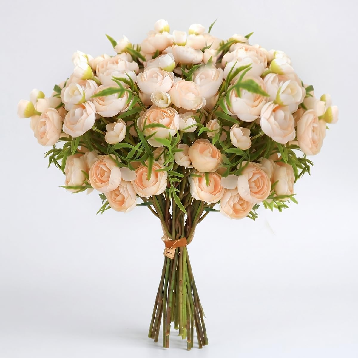 Artificial Ranunculus Flowers Cream Peach Faux Silk 20Pcs Artificial Flowers Bouquet for Home Decor Wedding DIY Gifts