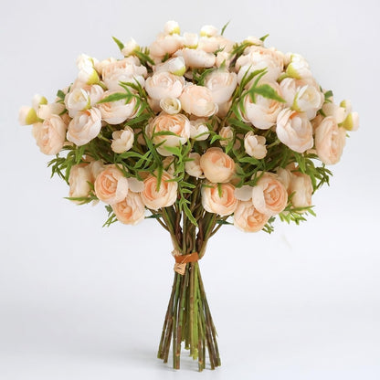 Artificial Ranunculus Flowers Cream Peach Faux Silk 20Pcs Artificial Flowers Bouquet for Home Decor Wedding DIY Gifts
