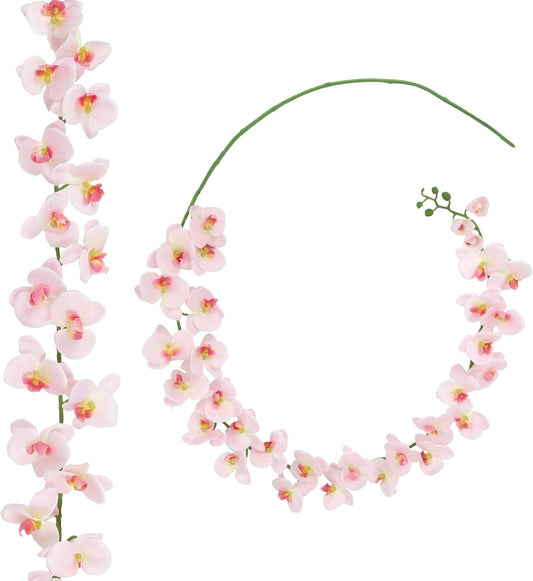 IPOPU 6.56FT 2PCS Orchids Artificial Flowers Garland Faux Hanging Orchids Silk Orchid Vines for Decoration for Wedding Arch Front Door Porch Home Garden Outdoor Ceremony (Pink)