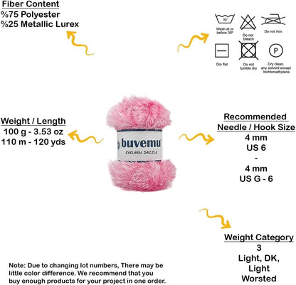 Eyelash Dazzle Fun Fur Yarn with Metallic Sparkle 100 Gram (3.53 Ounces) 120 Yards (110 Meters) (Pink - Iridescent)