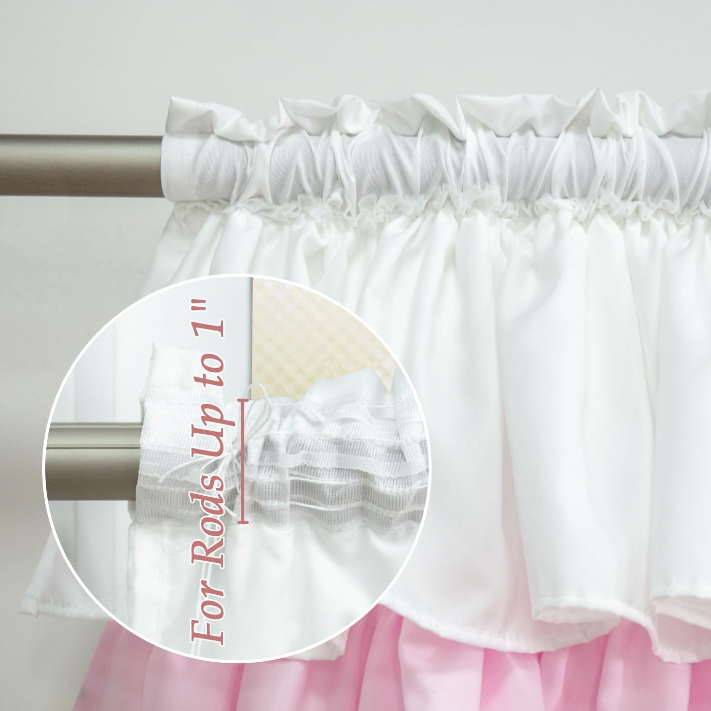 Ruffled Valance Farmhouse for Small Window White Pink Ombre 52W x 18L 1PC