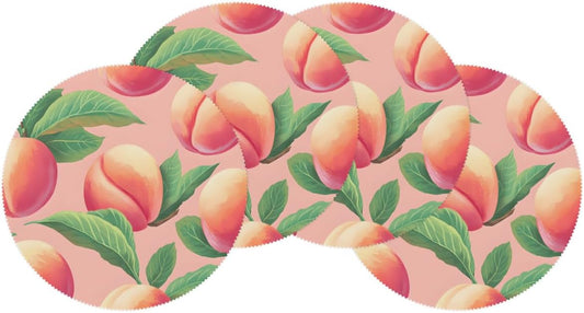 Round Placemat Set of 4-15 Inch Non Slip Heat Resistant Table Mats Washable Place Mats for Kitchen Dining Party Table Decor Peach Fruit Pattern