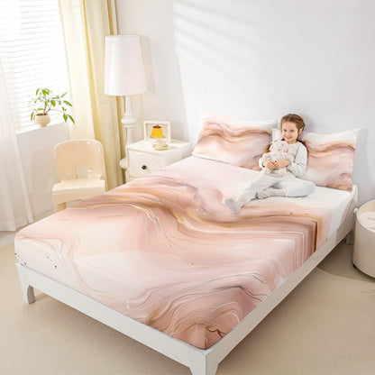 Erosebridal Marbling Fitted Sheet for Boys Girls Kids Peach Pink Marble Queen Bed Sheets,Watercolor Ink Paintings Sheets Abstract Texture Bedding Sets, No Top Sheet