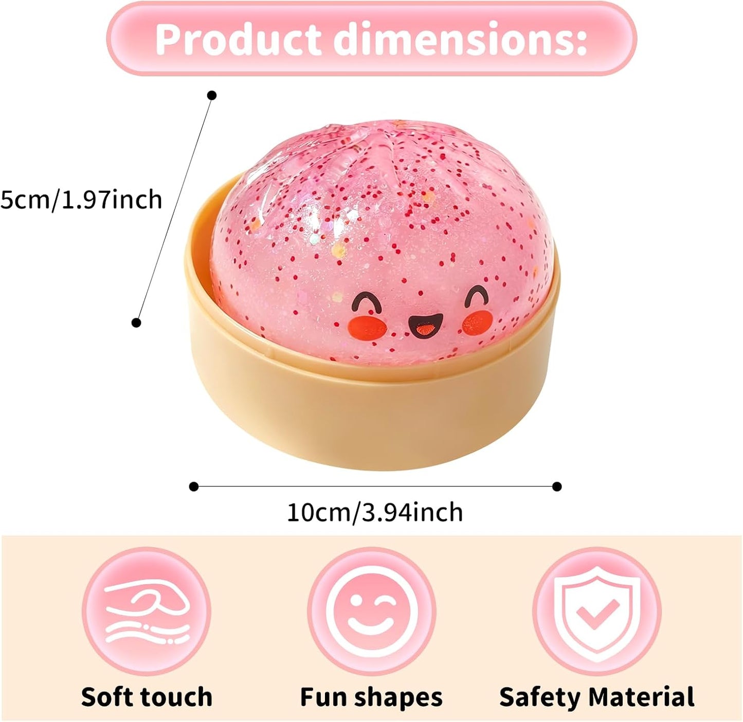 Dumpling 2026 New Glitter Soft Box, Stress Relief, Soft Squeeze Decompression Dough, Dumpling Soft for Stress Relief (Transparent Pink)