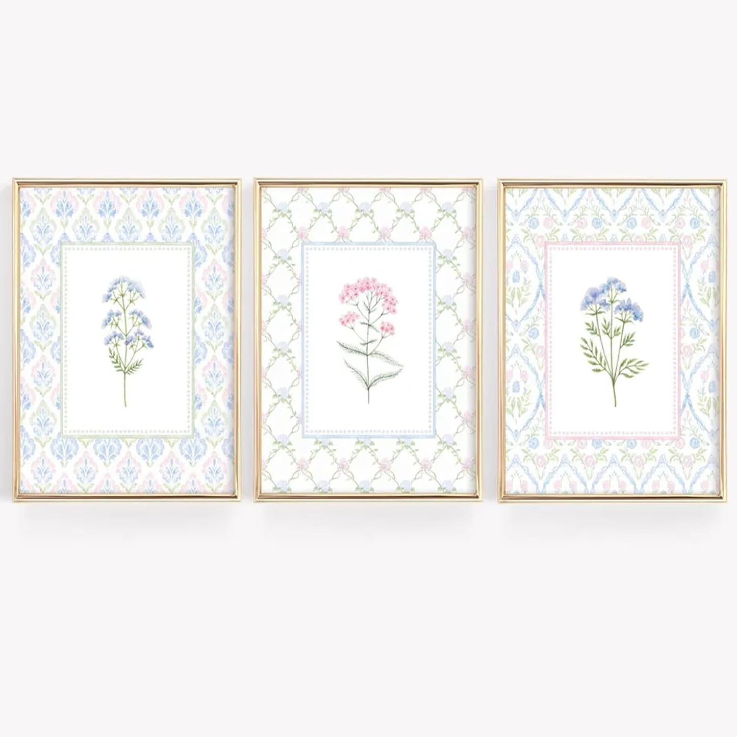 Lhoiplme Wildflower Nursery Wall Art Decor Baby Girl Room Canvas Prints Pastel Floral Wall Art Botanical Flower Pictures Pink Blue Wildflower Painting Artwork for Girls Bedroom 16x24x3 Inch Unframed