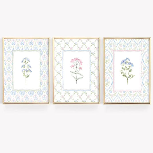 Lhoiplme Wildflower Nursery Wall Art Decor Baby Girl Room Canvas Prints Pastel Floral Wall Art Botanical Flower Pictures Pink Blue Wildflower Painting Artwork for Girls Bedroom 16x24x3 Inch Unframed