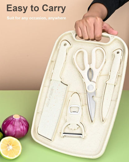 SUJAYU 5 in 1 Mini Knife and Cutting Board Set, Pink, Compact, Stainless Steel, One Size, Adult, Indoor/Outdoor Use