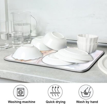 Kcldeci Pink White Marble Dish Drying Mat Dish Drainer Rack Pad Kitchen Counter Mat 18" x 24" Heat Resistant Mat