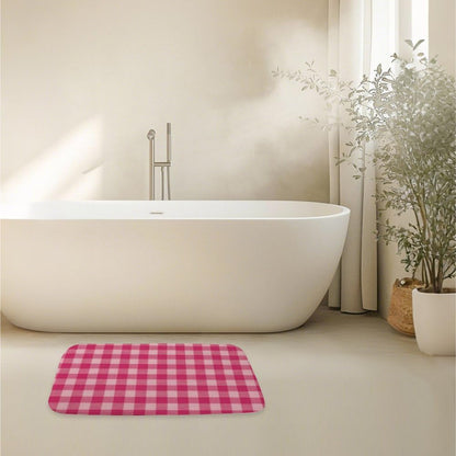 Front Door Rug Romantic Bright Pink Checkered Bathroom Toilet Rugs Bath Tub Mat Outside Door Mats Protect Floor Trap Water Anti-Slip Ultra-Soft Household Rv Users Shower Rustic Bathroom Decor 18X30in