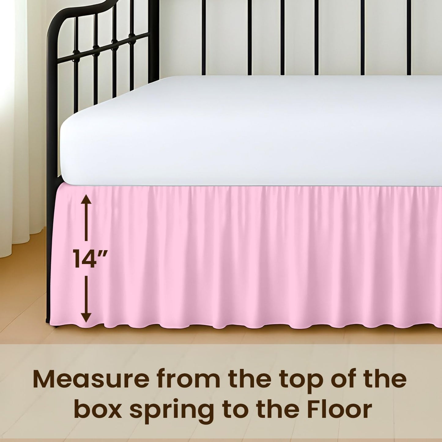 SGI Bedding 14 inch Drop Ruffled Day Bed Skirt Twin Size - 3-Sided Gathered Dust Ruffle with Ruffle Styling, Platform Style, Split Corners, Wrinkle-Resistant Microfiber - Pink