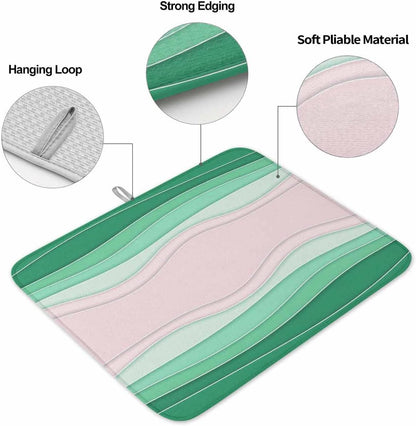 Dish Drying Mat 18 x 24 Inch, Green Stripes Absorbent Microfiber Coffee Mats for Kitchen Light Pink Ombre Simple Abstract Lines Quick Drying Dish Drainer Pad 1 Pack