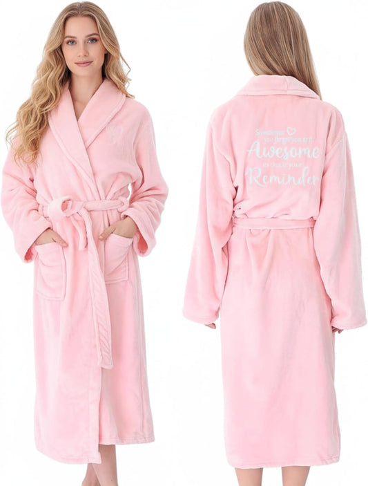 Jecery Pink Flannel Robe for Women - Embroidered “i Am Not Spoiled” Robe, Soft Plush Bathrobe Gift for Wife Mom Girlfriend