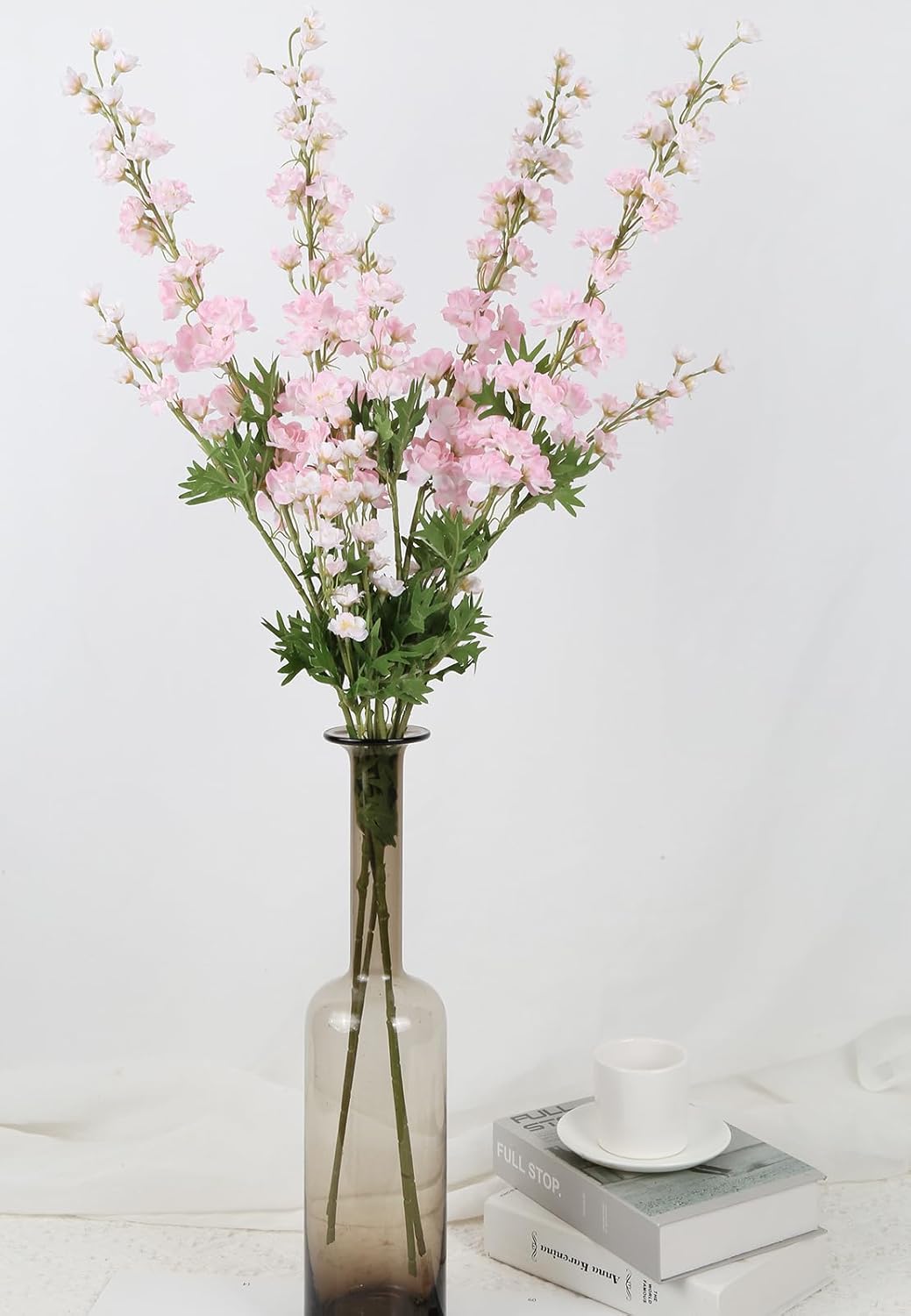 Delphinium Artificial Flowers and Eucalyptus Stems Combo, 6PCS Long Stem Faux Flowers for Tall Vase,Silk Larkspur for Engagement Party Wedding Baby Shower Home Seasonal Decoration(Light Pink)