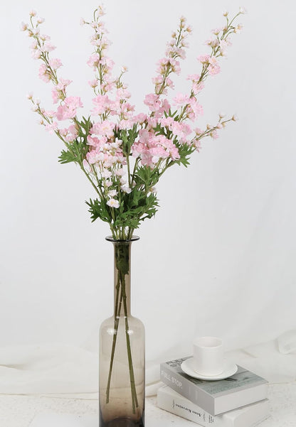 Delphinium Artificial Flowers and Eucalyptus Stems Combo, 6PCS Long Stem Faux Flowers for Tall Vase,Silk Larkspur for Engagement Party Wedding Baby Shower Home Seasonal Decoration(Light Pink)