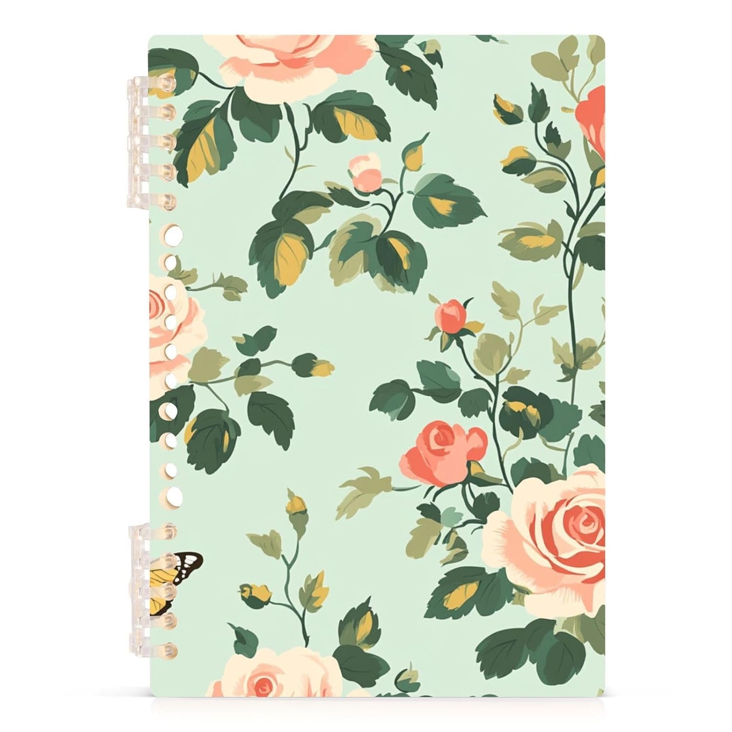 EtherSpher A5 size Spring Pastel Green Peach Flowers orange spiral notebook 8.3" x 5.7", wire-bound school supplies for college 60 sheets for working&classroom 2 pack