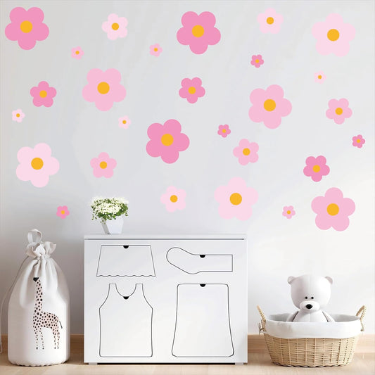 81 Pieces Wall Decal Flower Stickers - Removable Peel & Stick Wall Decals for Kids' Girls Room Decor(Pink)