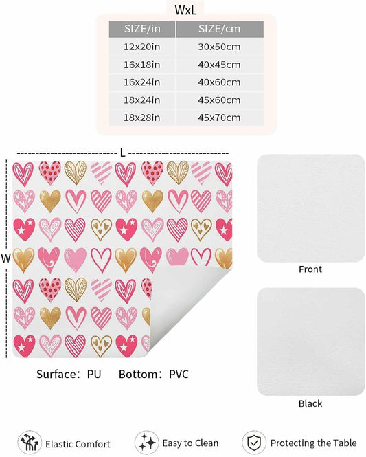 Coffee Mat for Counter, Valentine's Day Pink Heart Pattern Absorbent Hide Stain Coffee Bar Mat, Non-slip Coffee Bar Accessories Kitchen Drying Mat Fit Under Coffee Maker Espresso Machine