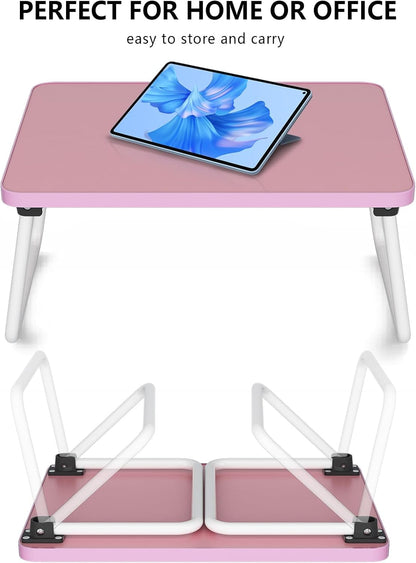 Foldable Lap Desks Laptop Tray for Bed or Couch,Portable Breakfast Serving Tray with Folding Legs,Lightweight Mini Table, Laptop Stand for Working, Reading and Writing,Pink