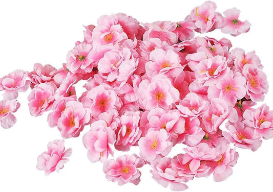 100 Pcs Pink Artificial Cherry Blossoms Heads Silk Peach Flowers Faux Flower Heads Fake Small Flowers Floral Decors Party Decoration Artificial for DIY Home Wedding Crafts Decoration