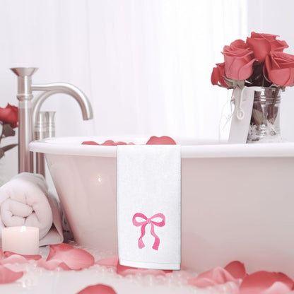FYSUIMU 2Pcs Pink Bow Hand Towels Cotton Embroidered Bathroom Towels Coquette Bowknot Absorbent Bath Towel for Hand Drying Cleaning Cooking, 29.5 x 13.7 Inch