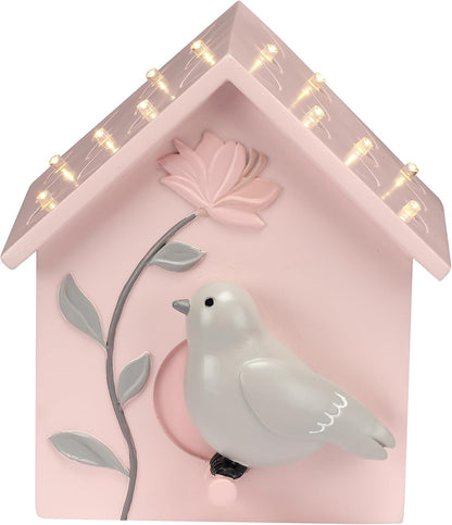 Lambs & Ivy Petals Pink/Gray Birdhouse Table Top Night Light LED Lamp