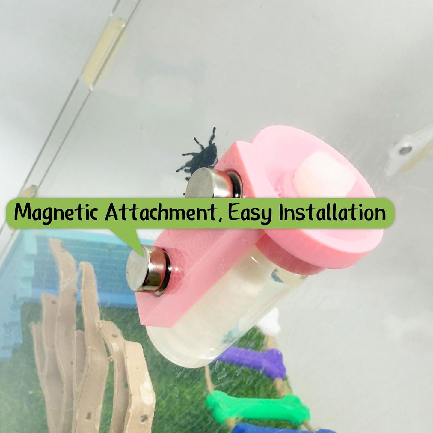 Jumping Spider Water Dispenser, Magnetic Hanging Feeder,Suitable for Jumping Spiders,Tarantulas, Praying Mantises,Arboreal Animals, and Other Small Animal Enclosure Accessories (Pink, 5ML)