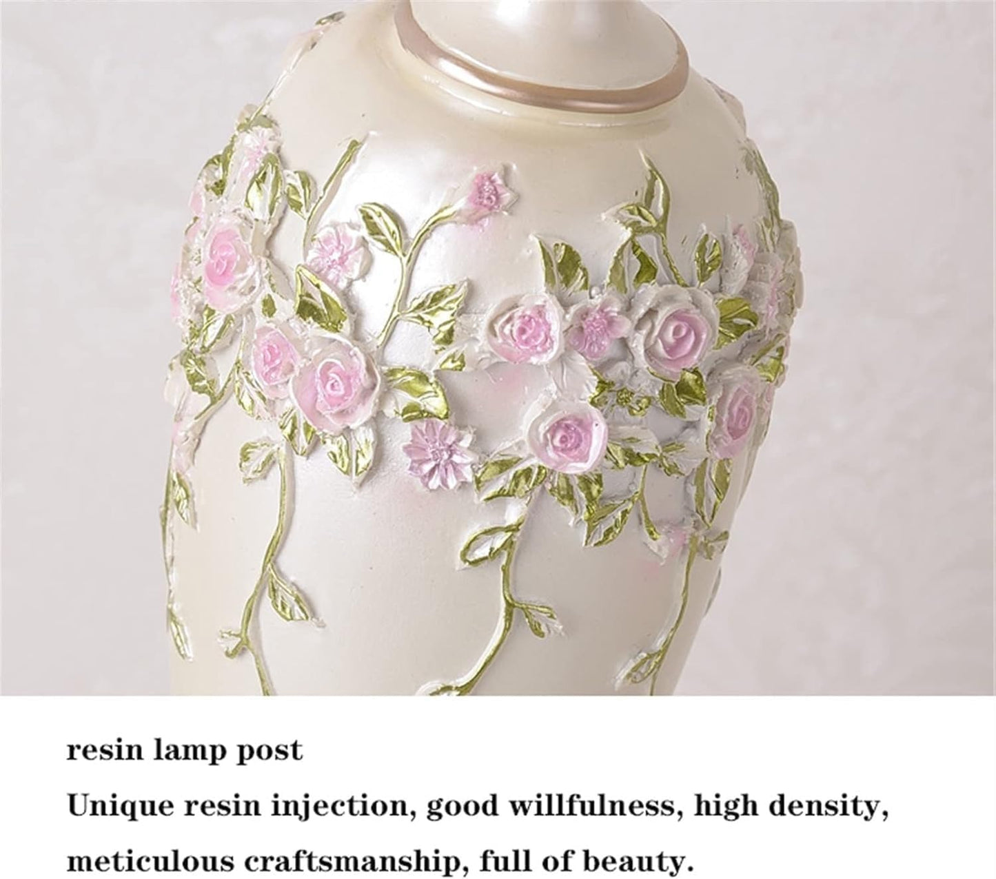 Bedroom Nightstand Princess Pink Table Lamp Handmade Victorian Lace Fabric Lampshade Resin Flower Carved Base