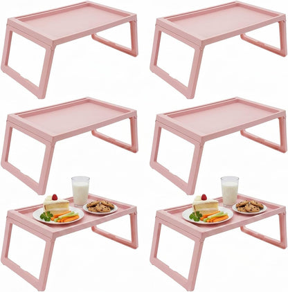6 Pack Bed Breakfast Tray with Foldable Legs, Cute Pink Eating Kids Lap Trays Table, Serving Food Trays with Phone Slots for Sofa Bed Eating Studying Working